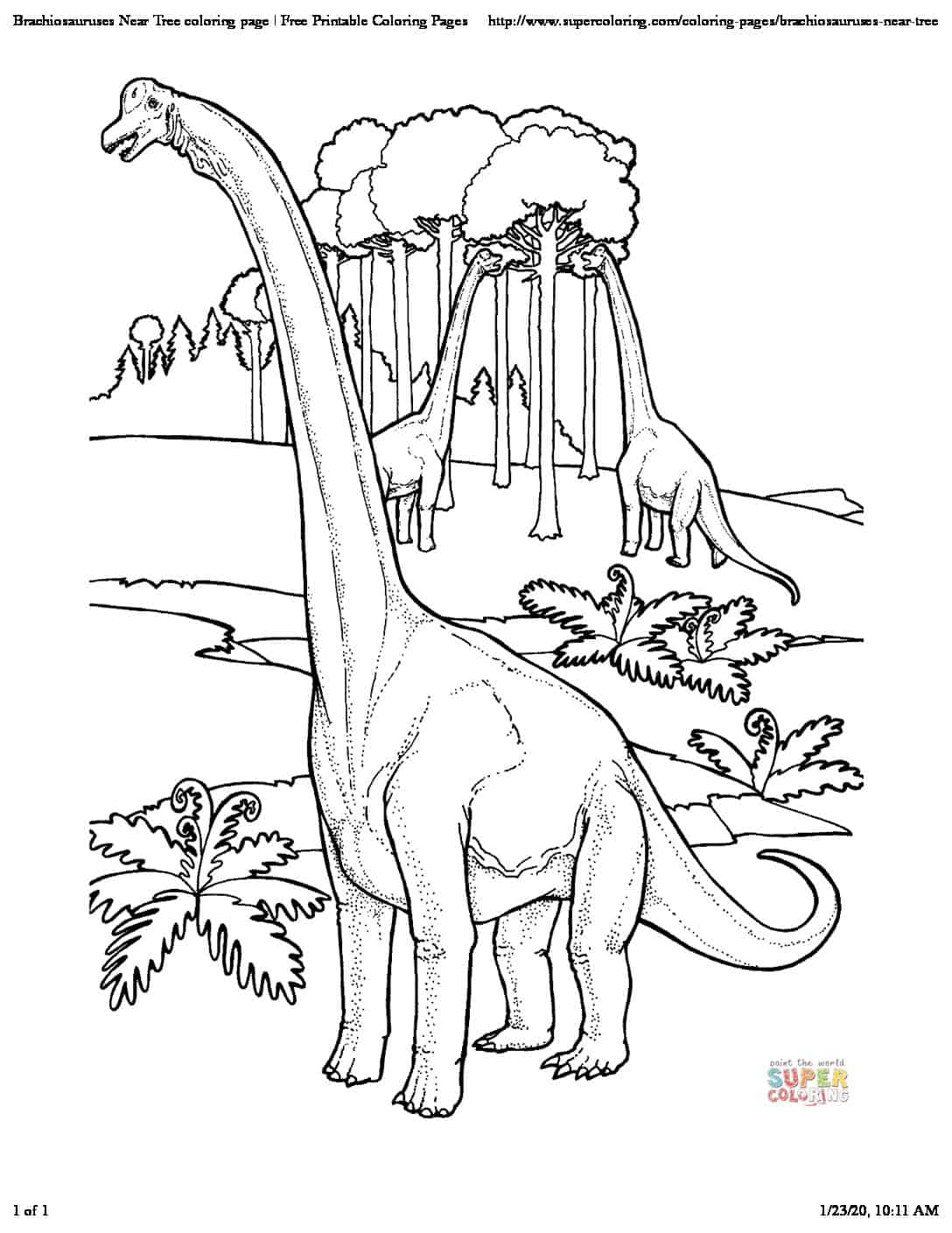 Brachiosauruses Near Tree coloring page Free Printable Coloring Pages