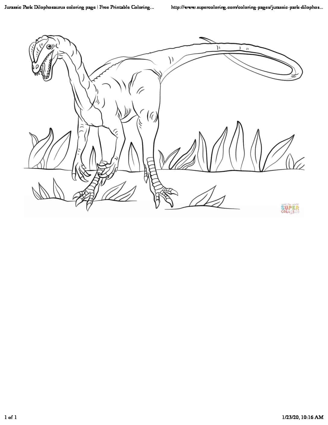 Jurassic Park Dilophosaurus Coloring Page Free Printable Coloring 