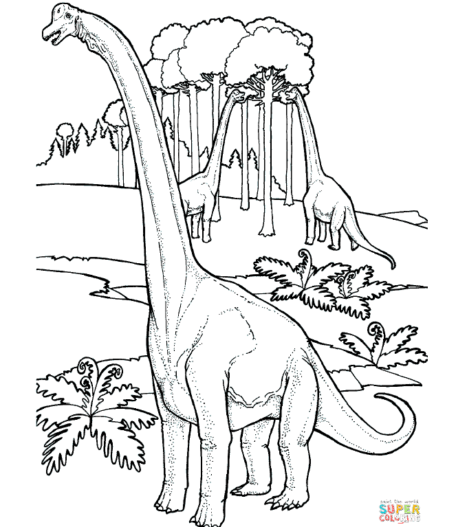 Brachiosauruses Near Tree coloring page | Free Printable Coloring Pages