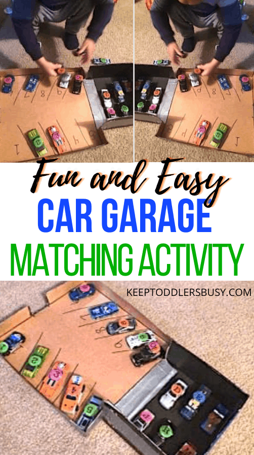 This Awesome Toddler Matching Activities Using Cars and a DIY Garage is Super Easy to Make and Your Toddler will Enjoy this Activity Over and Over again.