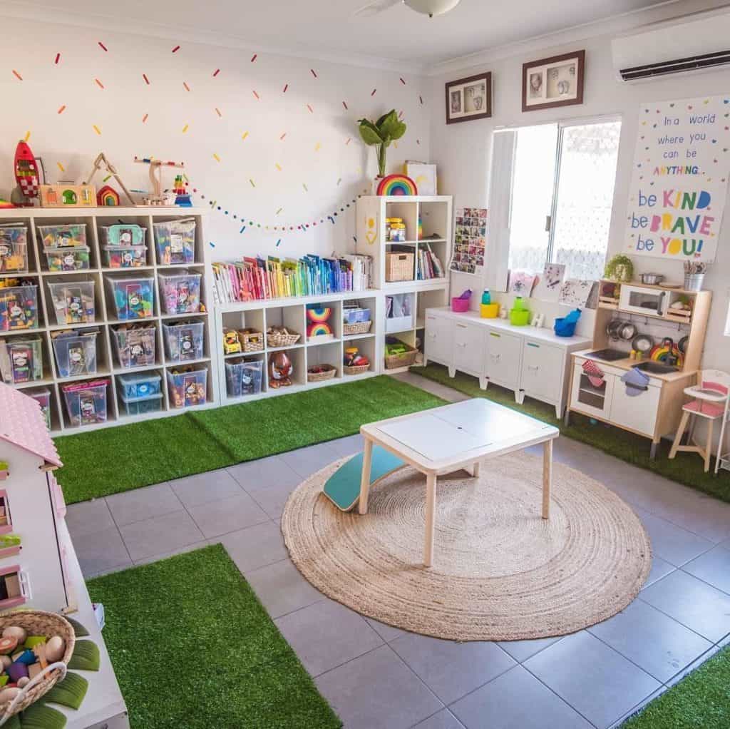 Messy Play Space Into An Organized and Safe Play Haven For Kids. Small Playroom designs and, playroom storage ideas, too. Playroom Organization is key!