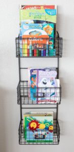 I love this farmhouse rack that's perfect for playroom and homeschool rooms
