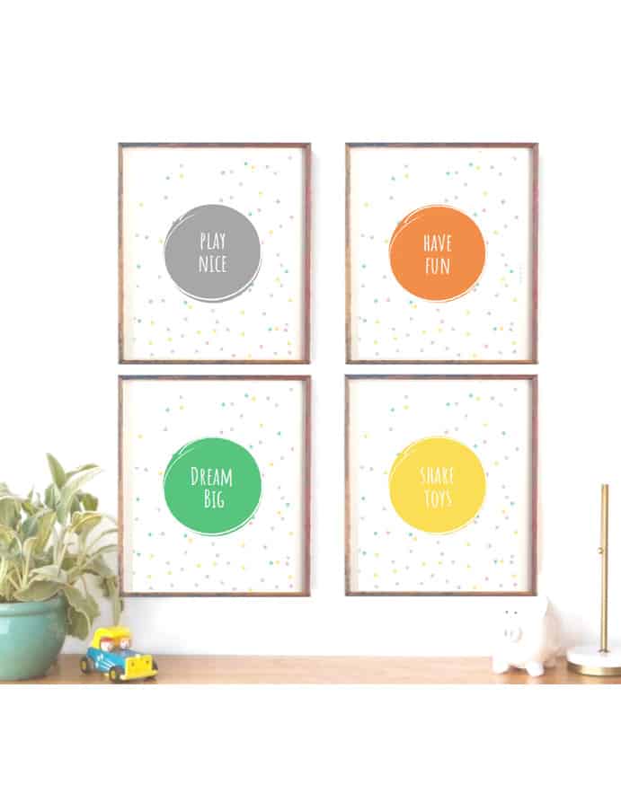 These Free Wall Art Printables are Simply Gorgeous and Super Useful for any playroom design, nursery, or kids room decor. Use for kids,  playroom ideas, or nursery ideas.