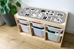 Turn your IKEA TROFAST WHITE storage into a play table with peel and stick decals. WHATS INCLUDED? - Decal for IKEA TROFAST pine storage - sheet size: 97.5x46 cm (decal is smaller to fit perfect for your white Trofast) IKEA furniture is NOT included. PLEASE NOTE: - the white and pine IKEA