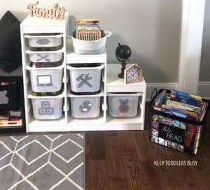 My Kid's Messy, Half Organized, Play Space Gets An IKEA Playroom Storage Makeover Into a Chíc, Organized, Kid's Room! We Painted Trofast Units Using Playrooms Ideas With Design Budget In Mind