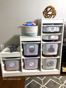 My Kid's Messy, Half Organized, Play Space Gets An IKEA Playroom Storage Makeover Into a Chíc, Organized, Kid's Room! We Painted Trofast Units Using Playrooms Ideas With Design Budget In Mind