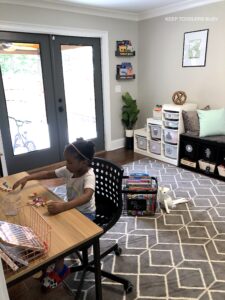 Check Out Part Two of The Kid's Homework Station and Playroom Storage Makeover. It's Now A Home Work Space That's Perfect For Home School or After School Activities and Great For Small Spaces.
