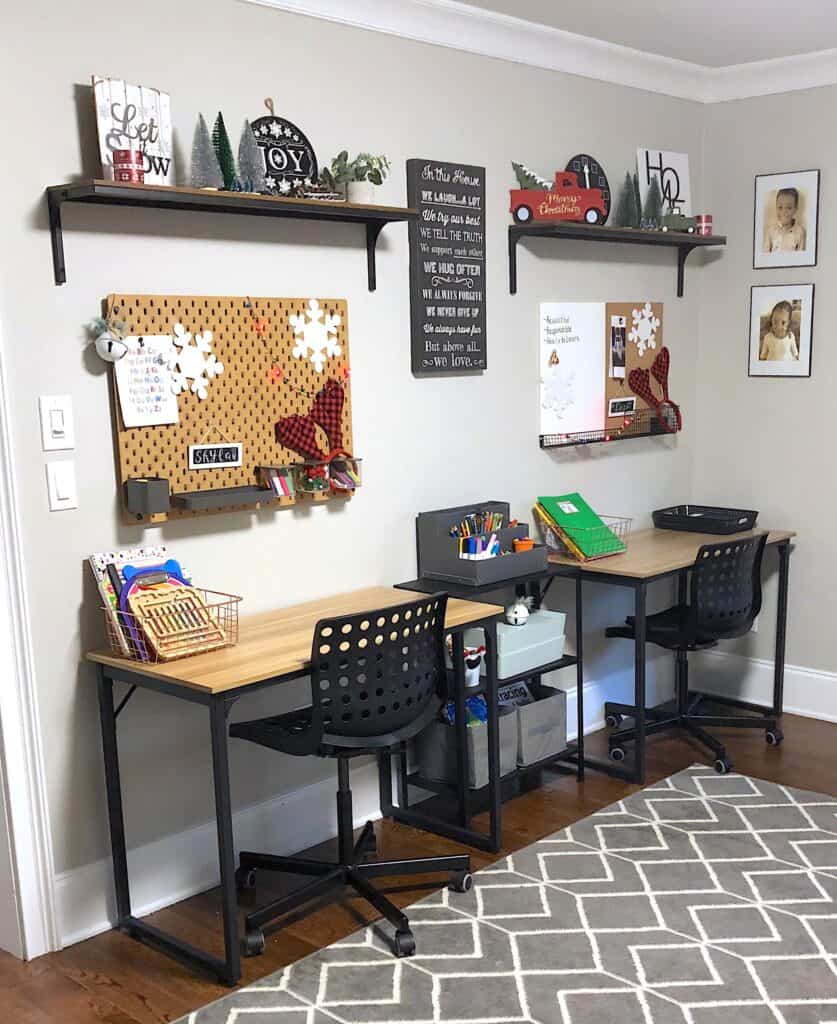 We decided to add a few subtle Christmas Decor touches to the kid's playroom and homeschool room for Holidays! This Will be a Great Place To Do Their Christmas Crafts and Christmas Games.