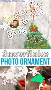 Photo Ornament Craft for Kids Make This Time of The Year Special! This Activity Uses Foam Snowflakes And Color Matching and To Create A Fun Craft. #christmasornaments #diyornaments #colormatching